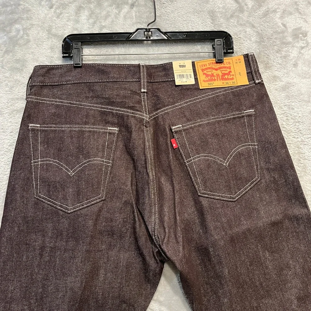 Levi's 501 Original Jeans Men 36x30 Brown Shrink-To-Fit Rigid Denim Straight Leg